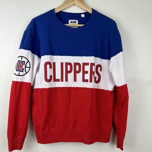 LA Clippers NBA Crewneck Color Block Stripe Pullover Sweater Size Small Blue Red